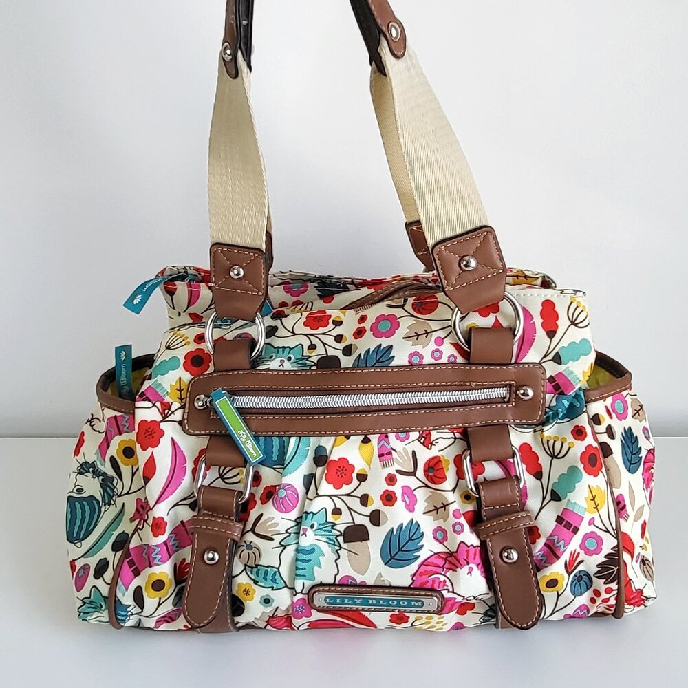 Lily Bloom Floral Canvas Satchel Bag | Multicolor Cats Shoulder Handbag Y2K